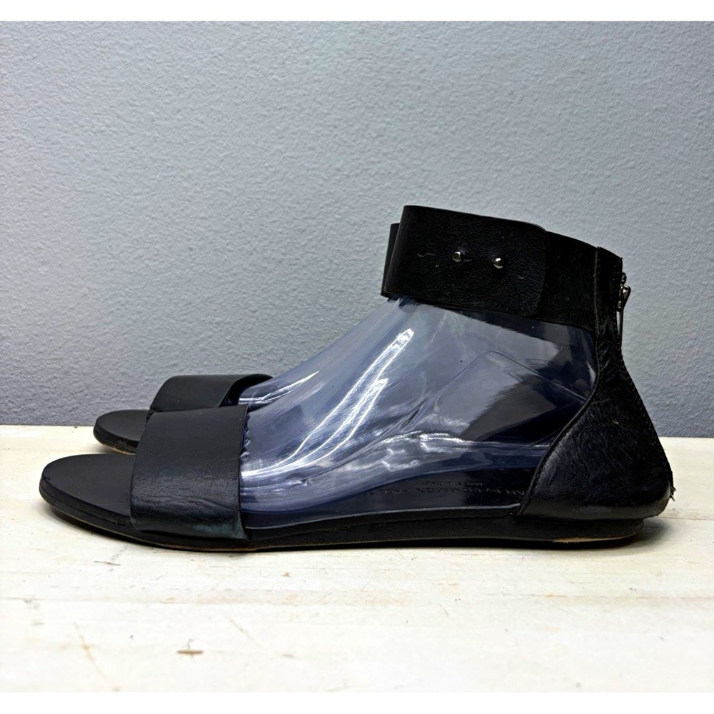 Common Projects Black Clear Leather Ankle Strap Zip Flat Sandals Size 10